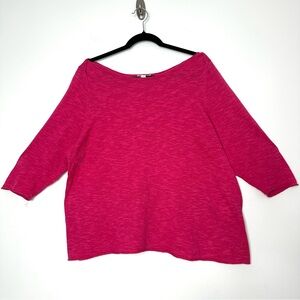 Eileen Fisher Organic Cotton Linen Boatneck 3/4 Sleeve Top Coastal Barbiecore